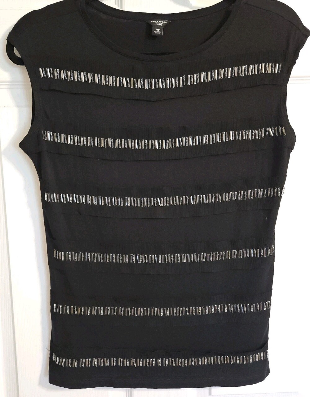 Ann Taylor Women's Beaded Black Boho Chic Sleeveless Blouse